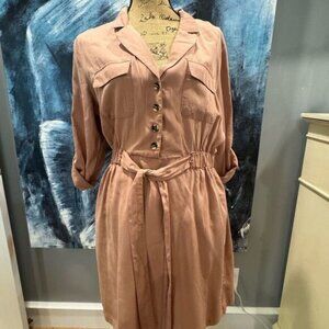 Elegant Womens Pink ButtonDown Dress Tencel